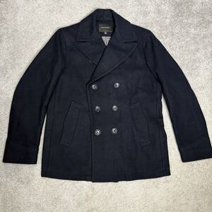 Banana Republic Mens Navy Wool Pea Coat Emmetex Double Breasted Italy Size L